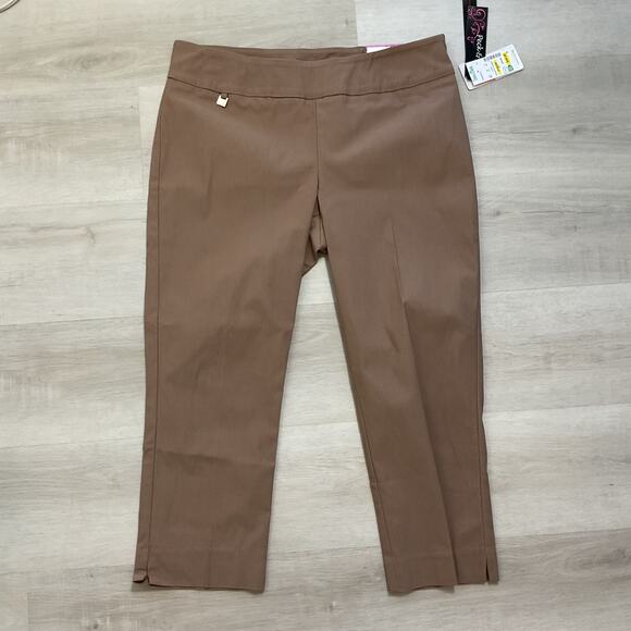 Peck and Peck Womens Eva Cropped High Waisted Stretch Pant 14 Brown NWT - Picture 2 of 16